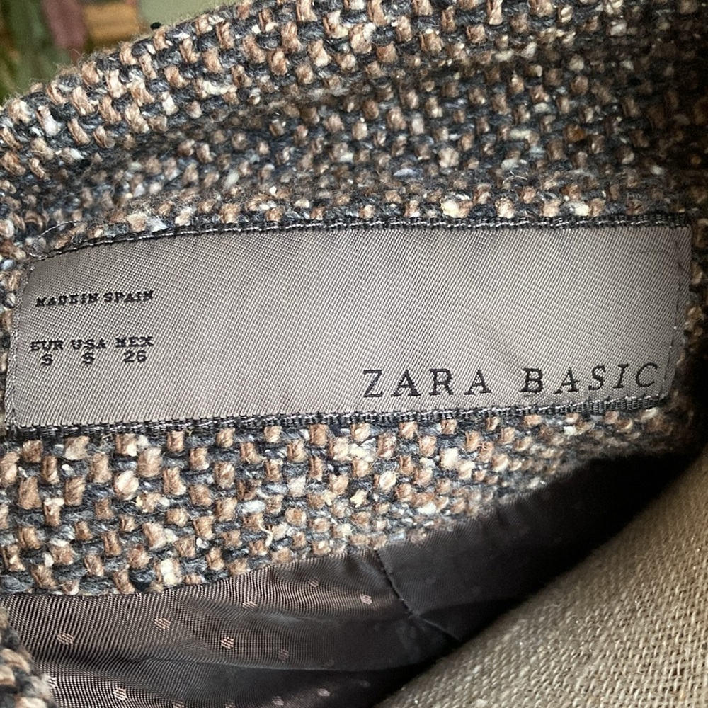Zara Basic Brown Speckled Tweed Wool Blend Jacket - image 7